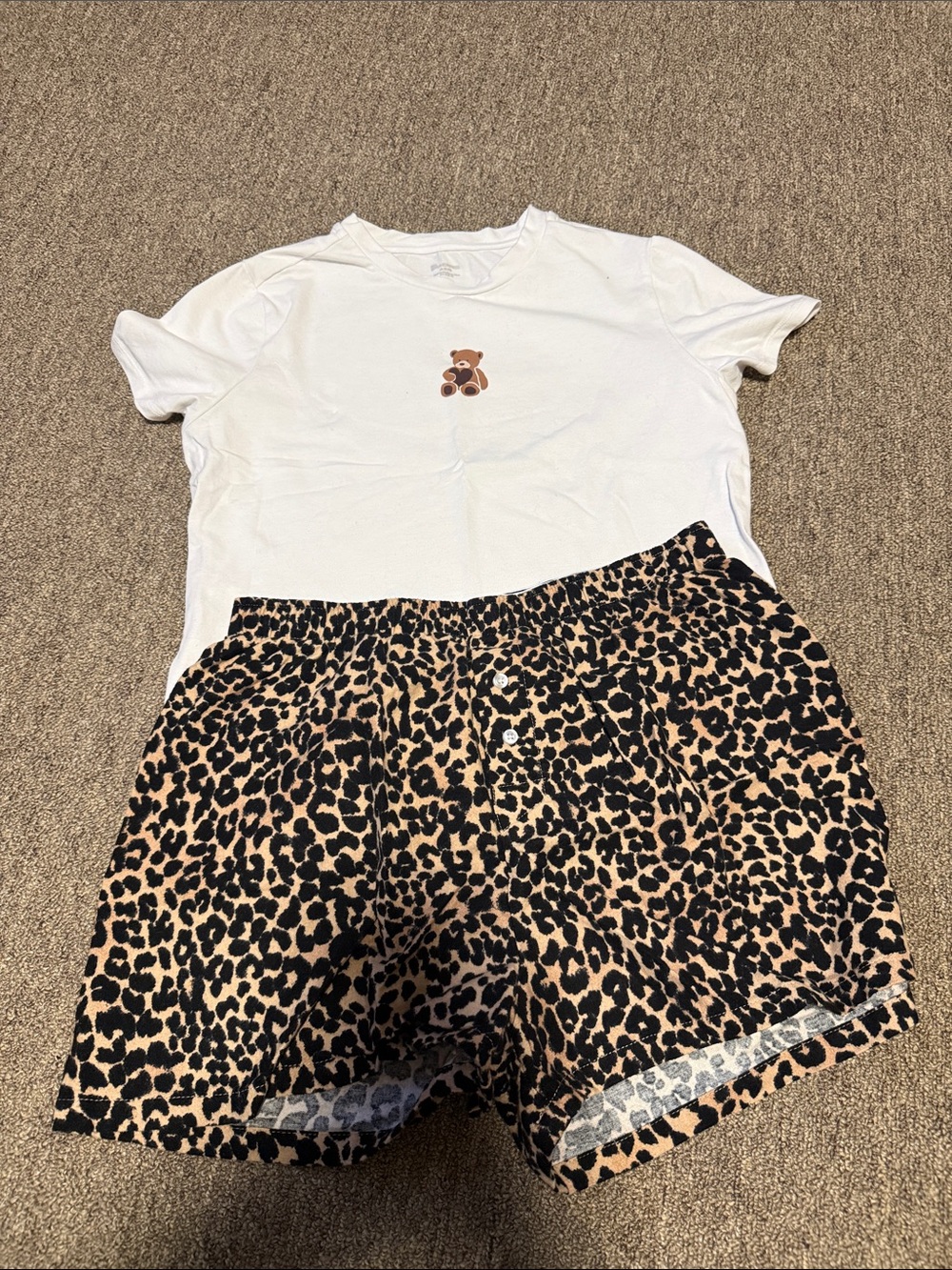 Target Women's Leopard Print Pajama Set - White Top & Tan/Black Shorts